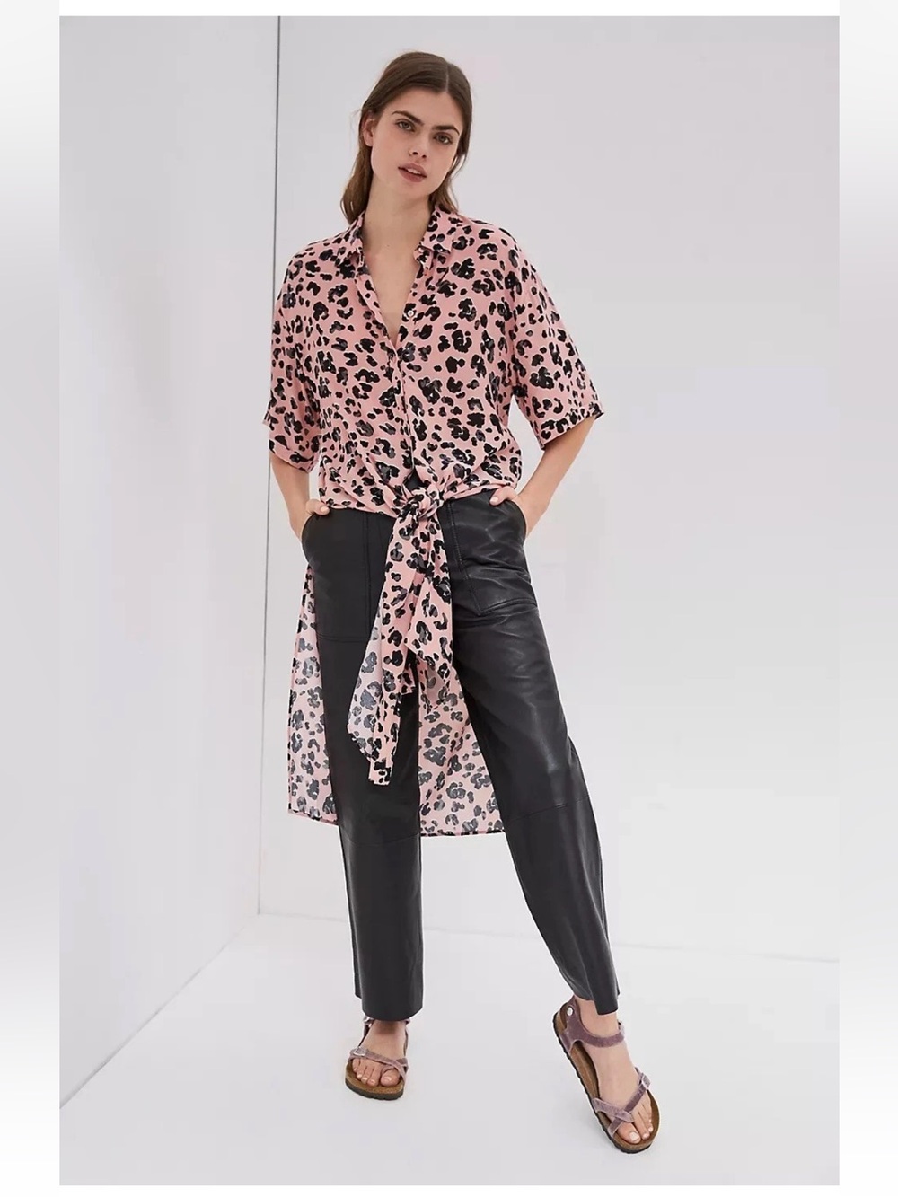 Anthropologie Maeve Rita Printed Tunic Blouse Size Medium Pink Leopard Print